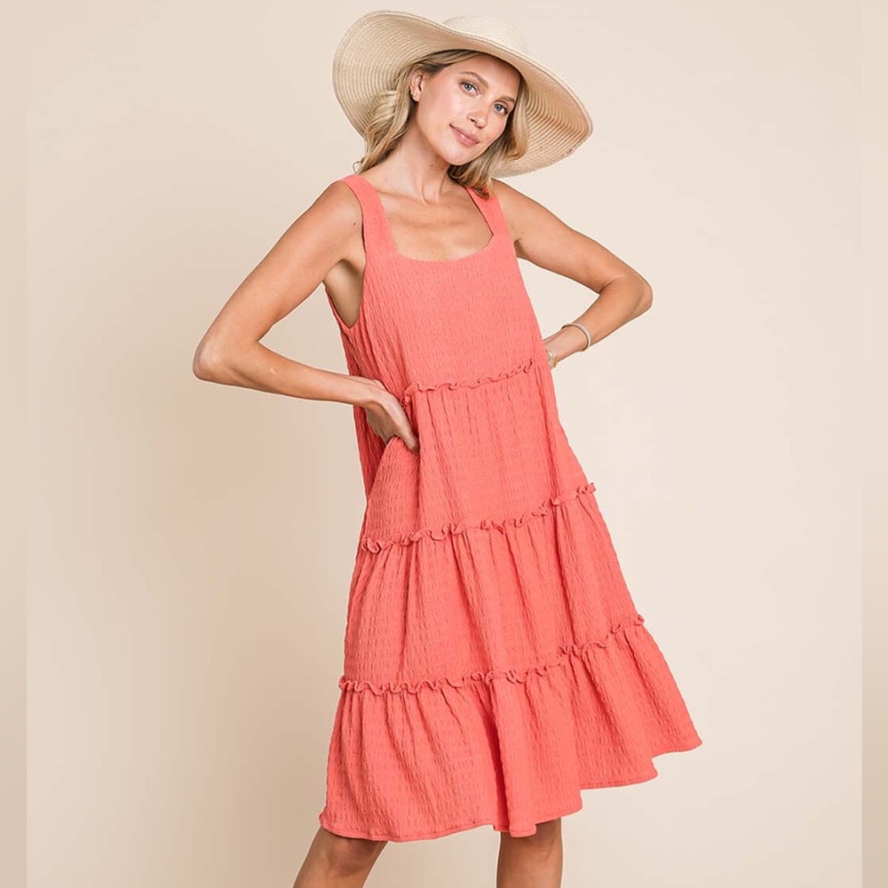 Feeling Flirty Coral Square Neck Dress